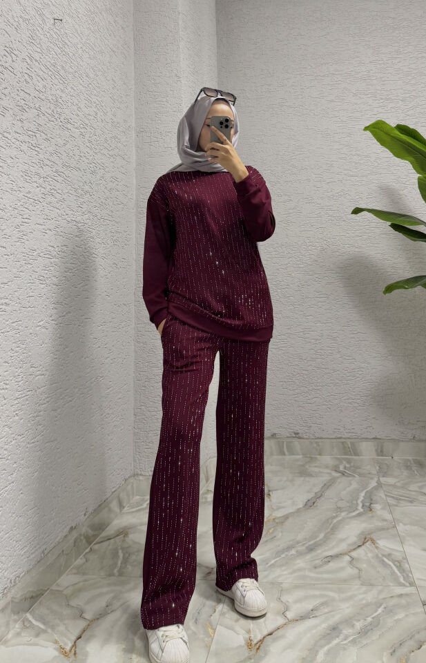 Simli Oysho Takım | Bordo