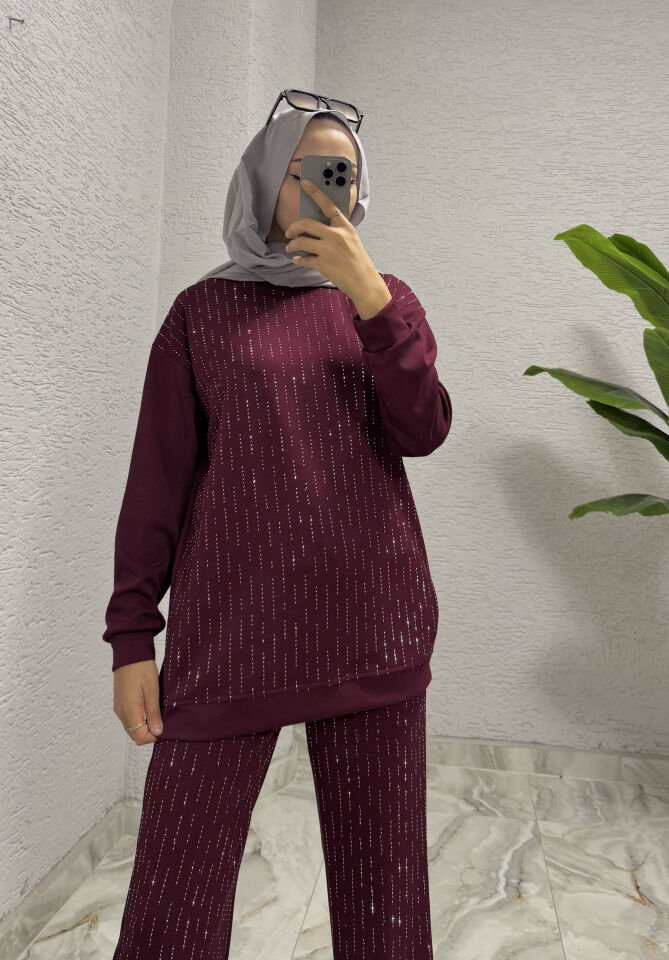 Simli Oysho Takım | Bordo