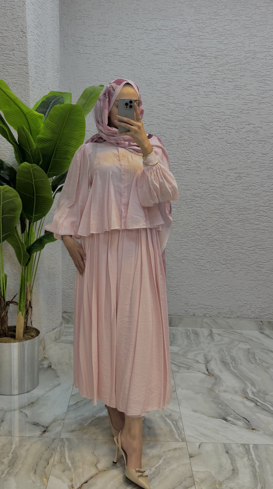 Volan Gömlek Detaylı Takım | Pembe